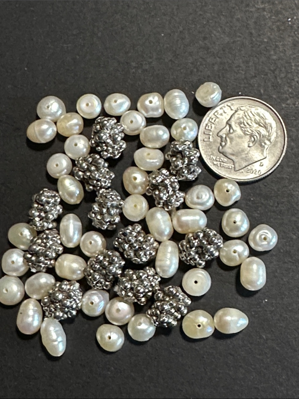 22.  Small White Freshwater Pearls & Silver Cluster Beads